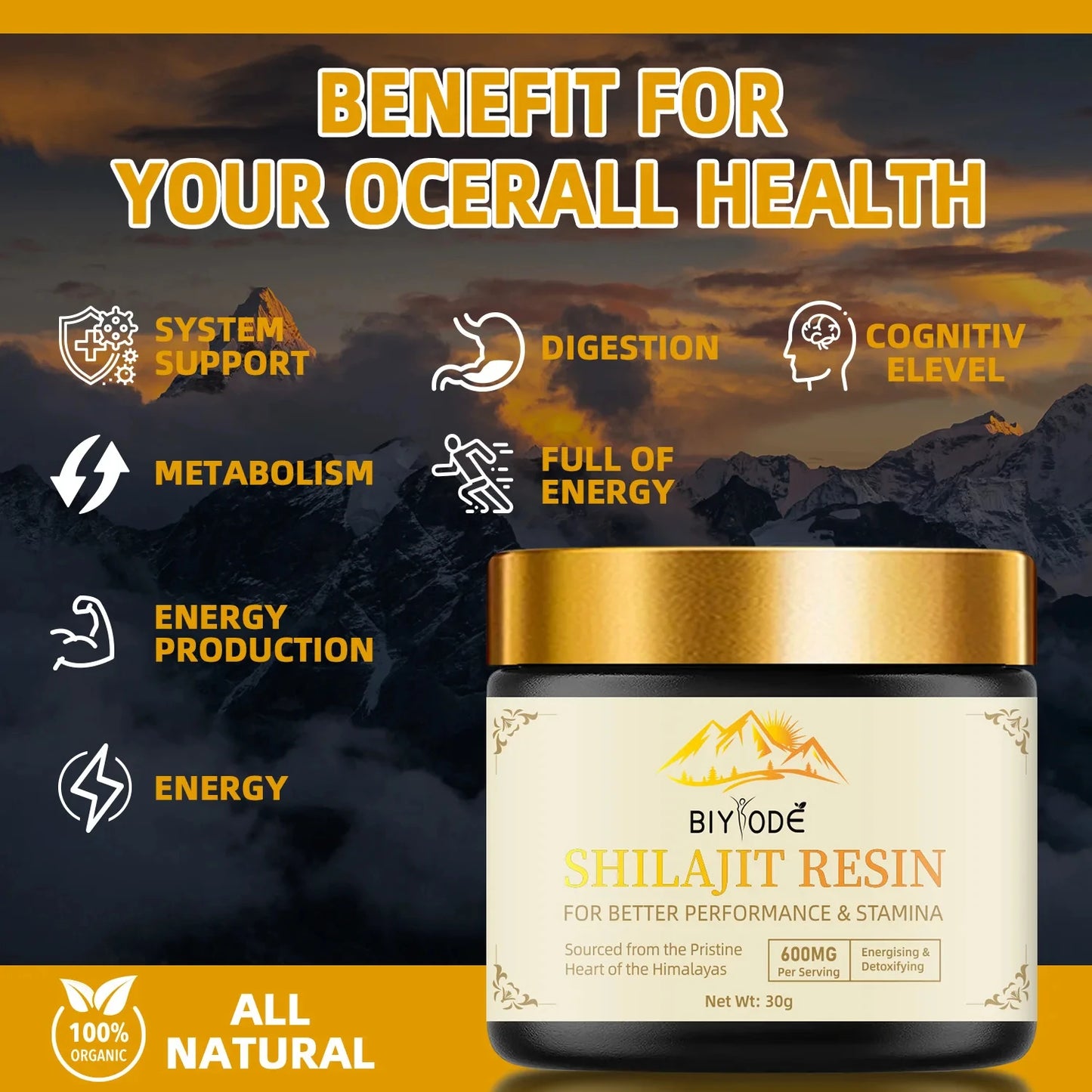 100% Pure Shilajit with Fulvic Acid & 85+ Trace Minerals Complex for Energy w/Spoon